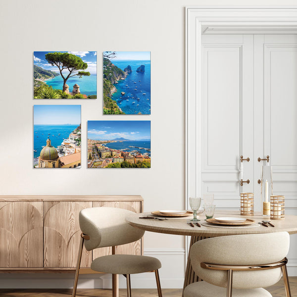 Quadri Stampa su Tela con Telaio in Legno 4 pezzi Costiera Amalfitana, Ravello, Positano