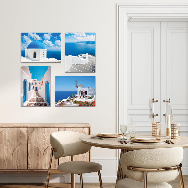 Quadri Stampa su Tela con Telaio in Legno 4 pezzi Santorini Grecia