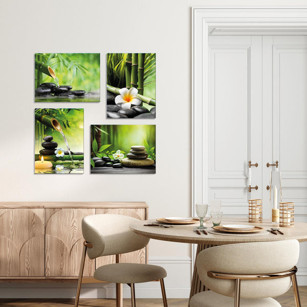 Quadri Stampa su Tela con Telaio in Legno 4 pezzi Giardino Zen con pietre