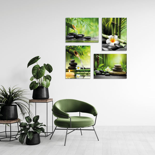 Quadri Stampa su Tela con Telaio in Legno 4 pezzi Giardino Zen con pietre
