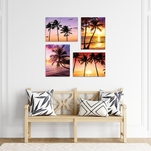 Quadri Stampa su Tela con Telaio in Legno 4 Tramonto tropicale