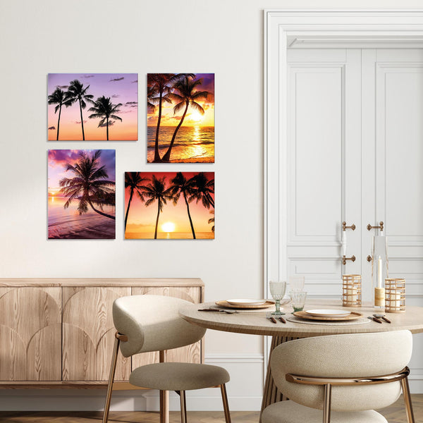 Quadri Stampa su Tela con Telaio in Legno 4 Tramonto tropicale
