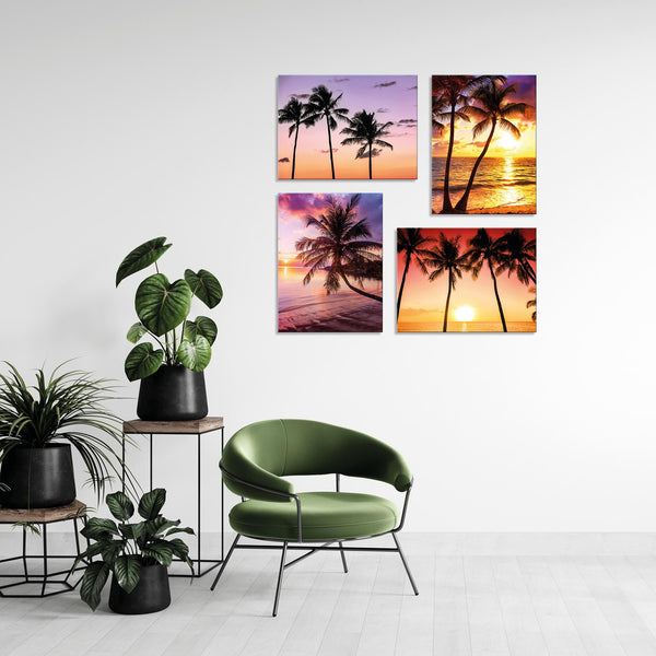 Quadri Stampa su Tela con Telaio in Legno 4 Tramonto tropicale