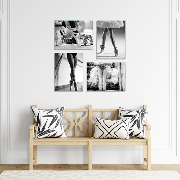 Quadri Stampa su Tela con Telaio in Legno 4 pezzi Ballerina in bianco e nero