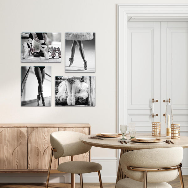 Quadri Stampa su Tela con Telaio in Legno 4 pezzi Ballerina in bianco e nero