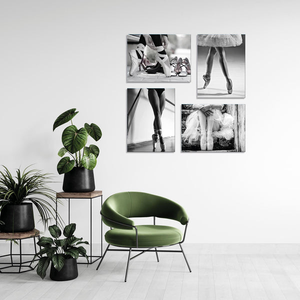 Quadri Stampa su Tela con Telaio in Legno 4 pezzi Ballerina in bianco e nero