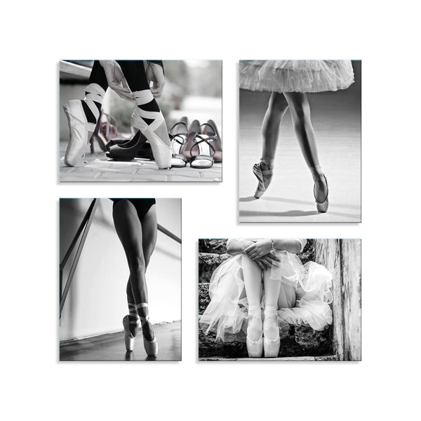 Quadri Stampa su Tela con Telaio in Legno 4 pezzi Ballerina in bianco e nero