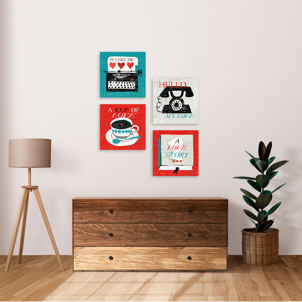 Quadri Stampa su Tela con Telaio in Legno 4 pezzi Love retrò