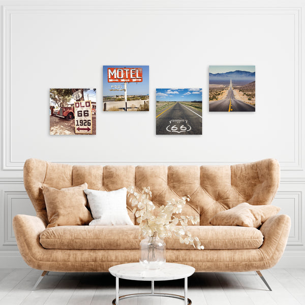Quadri Stampa su Tela con Telaio in Legno 4 pezzi Vintage America Route 66