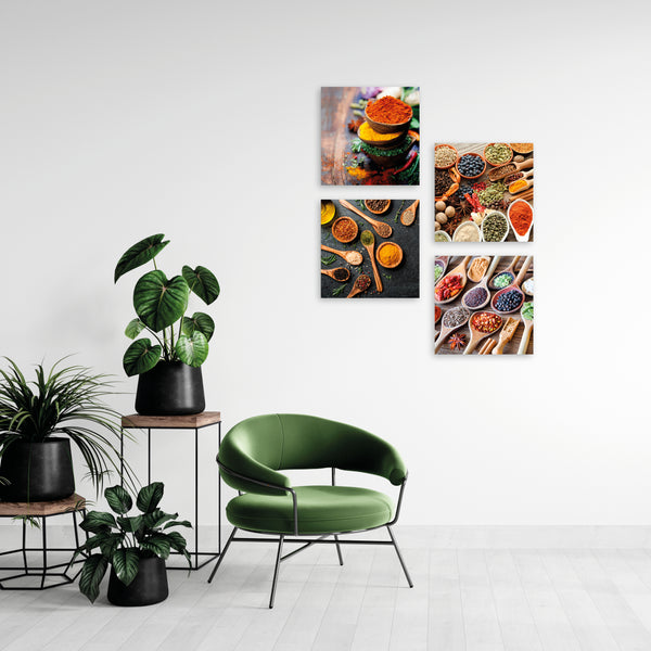 Quadri Stampa su Tela con Telaio in Legno 4 pezzi Spezie colorate cucina