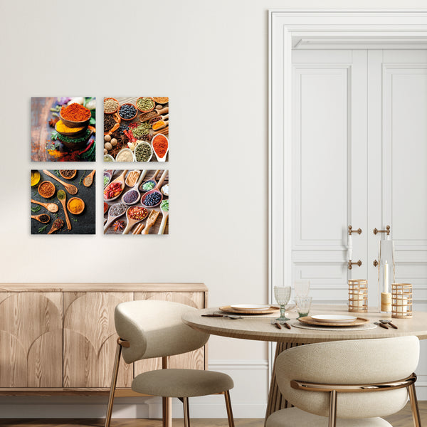 Quadri Stampa su Tela con Telaio in Legno 4 pezzi Spezie colorate cucina