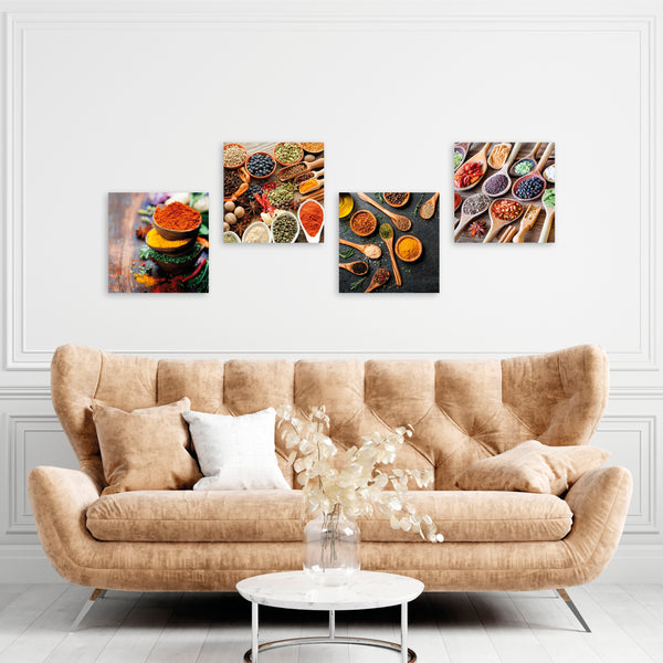 Quadri Stampa su Tela con Telaio in Legno 4 pezzi Spezie colorate cucina