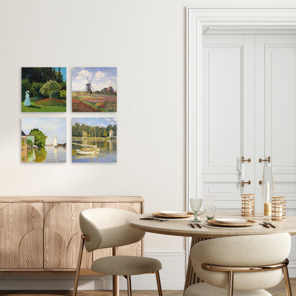 Quadri Stampa su Tela con Telaio in Legno 4 pezzi Claude Monet