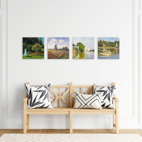Quadri Stampa su Tela con Telaio in Legno 4 pezzi Claude Monet