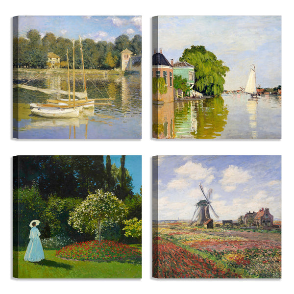 Quadri Stampa su Tela con Telaio in Legno 4 pezzi Claude Monet