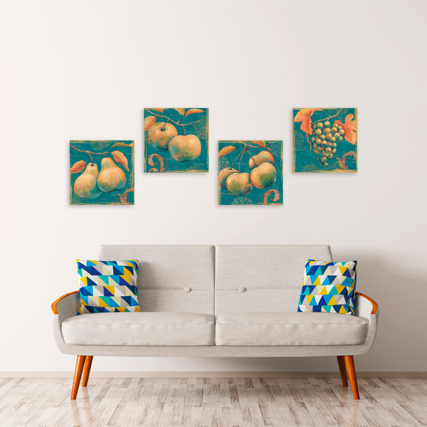 Quadri Stampa su Tela con Telaio in Legno 4 pezzi Frutta in stile minimal