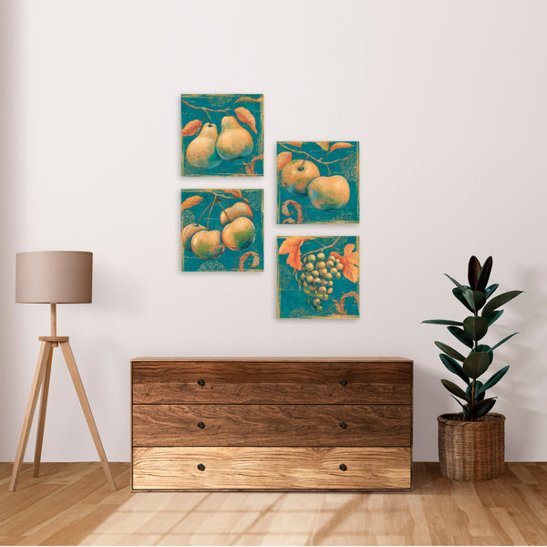 Quadri Stampa su Tela con Telaio in Legno 4 pezzi Frutta in stile minimal