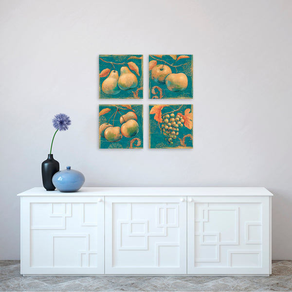 Quadri Stampa su Tela con Telaio in Legno 4 pezzi Frutta in stile minimal