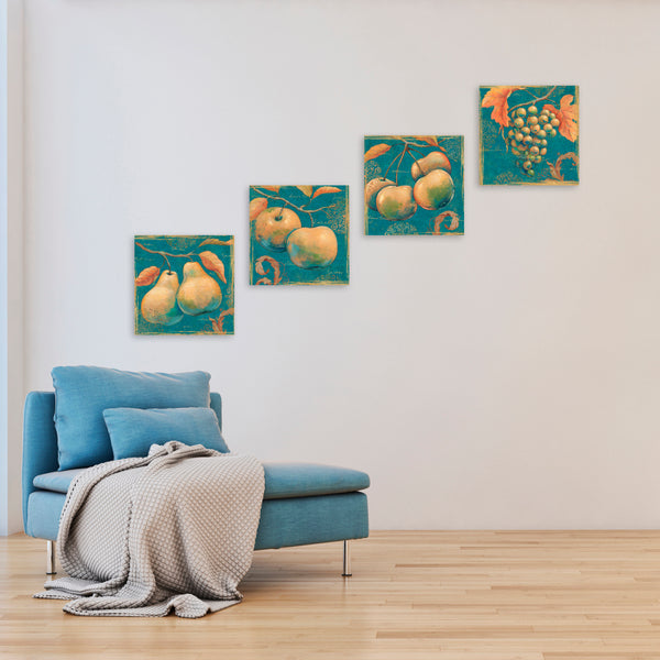Quadri Stampa su Tela con Telaio in Legno 4 pezzi Frutta in stile minimal