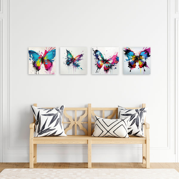 Quadri Stampa su Tela con Telaio in Legno 4 pezzi Giardino con Farfalle astratte colorate