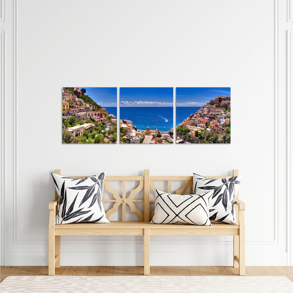 Quadri Stampa su Tela con Telaio in Legno 3 pezzi Panorama Ravello Costiera Amalfitana
