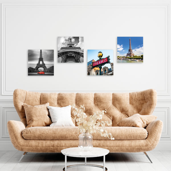 Quadri Stampa su Tela con Telaio in Legno 4 pezzi Parigi, Tour Eiffel