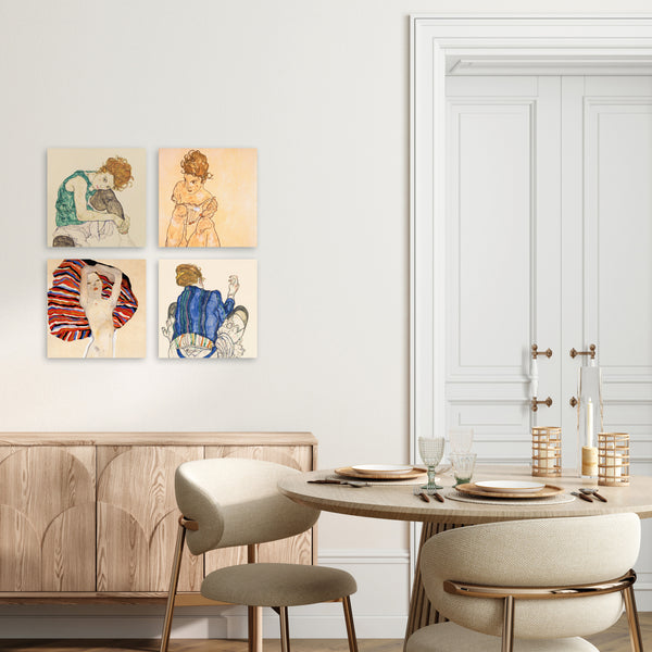 Quadri Stampa su Tela con Telaio in Legno 4 pezzi Egon Schiele