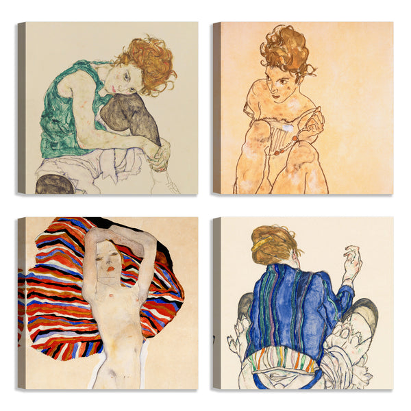 Quadri Stampa su Tela con Telaio in Legno 4 pezzi Egon Schiele