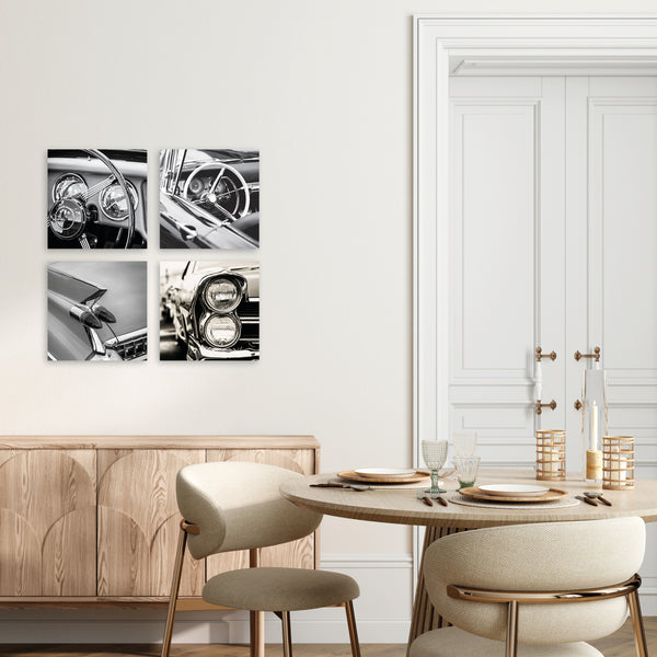 Quadri Stampa su Tela con Telaio in Legno 4 pezzi Auto vintage in bianco e nero