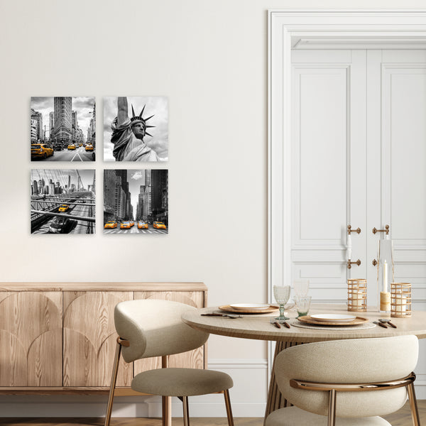 Quadri Stampa su Tela con Telaio in Legno 4 pezzi New York in bianco e nero