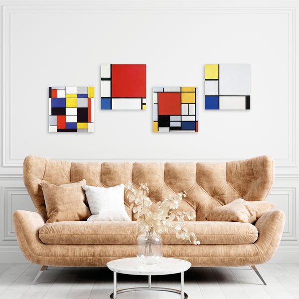 Quadri Stampa su Tela con Telaio in Legno 4 pezzi Piet Mondrian