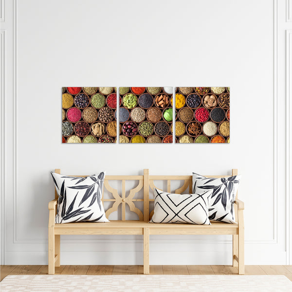 Quadri Stampa su Tela con Telaio in Legno 3 pezzi Spezie colorate per cucina