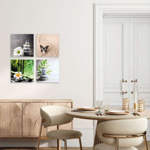 Quadri Stampa su Tela con Telaio in Legno 4 pezzi Giardino Zen con pietre