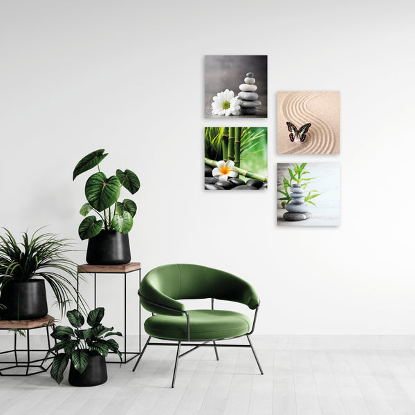 Quadri Stampa su Tela con Telaio in Legno 4 pezzi Giardino Zen con pietre
