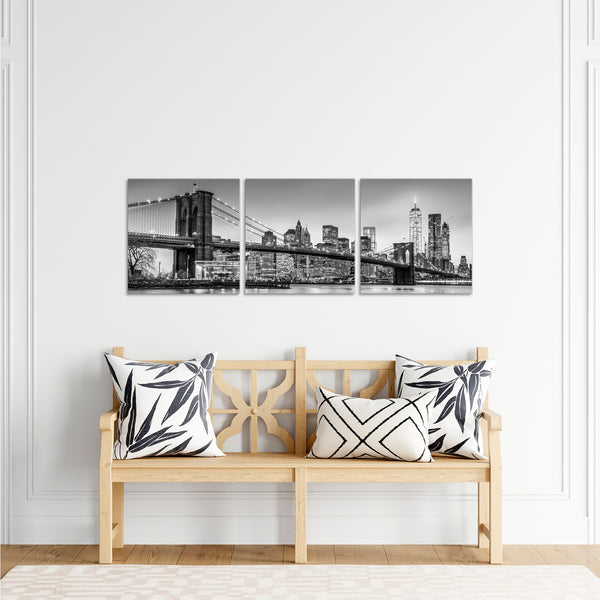 Quadri Stampa su Tela con Telaio in Legno 3 pezzi Panorama ponte di Brooklyn New York