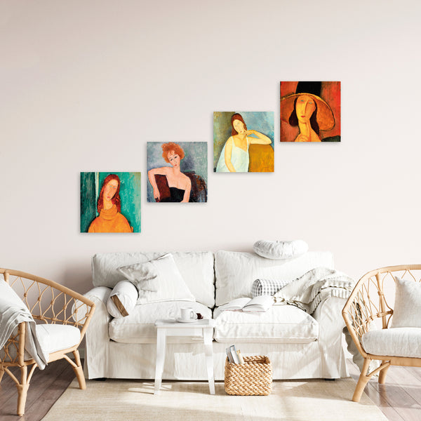 Quadri Stampa su Tela con Telaio in Legno 4 pezzi Amedeo Modigliani