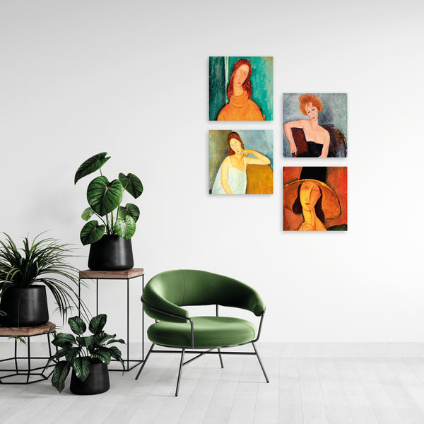 Quadri Stampa su Tela con Telaio in Legno 4 pezzi Amedeo Modigliani