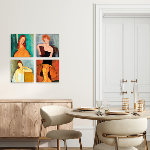 Quadri Stampa su Tela con Telaio in Legno 4 pezzi Amedeo Modigliani