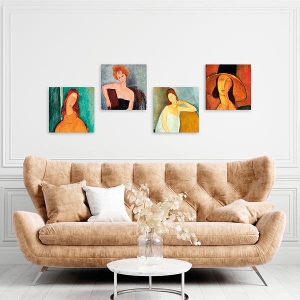 Quadri Stampa su Tela con Telaio in Legno 4 pezzi Amedeo Modigliani