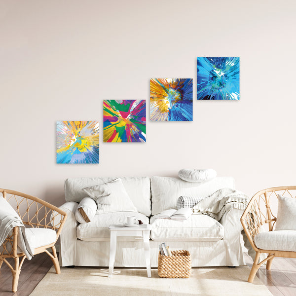 Quadri Stampa su Tela con Telaio in Legno 4 pezzi Astratto colorato