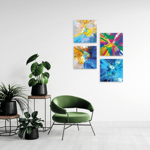 Quadri Stampa su Tela con Telaio in Legno 4 pezzi Astratto colorato