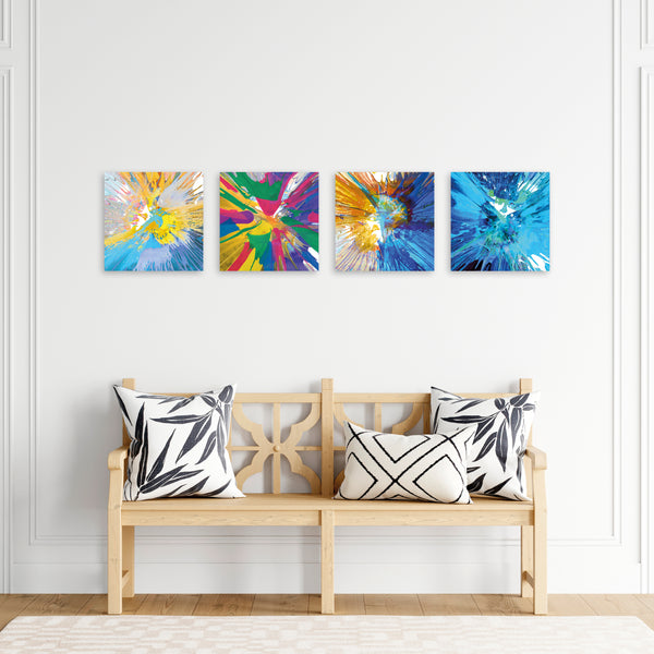 Quadri Stampa su Tela con Telaio in Legno 4 pezzi Astratto colorato