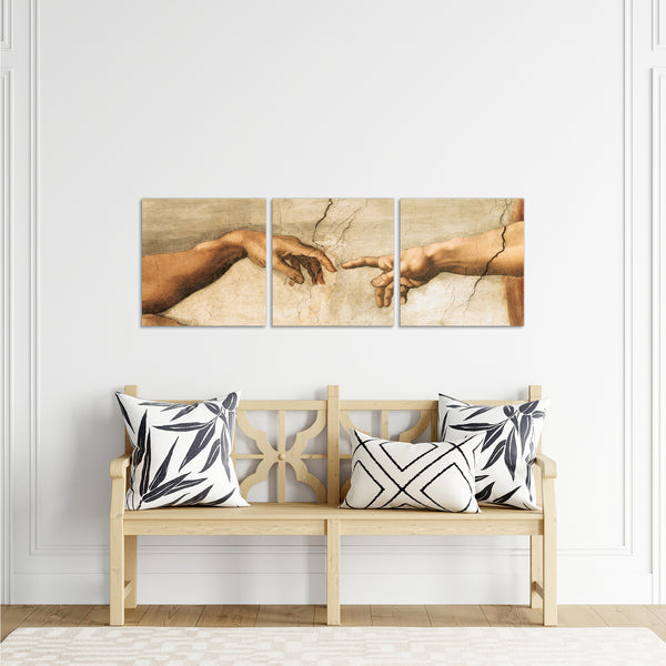 Quadri Stampa su Tela con Telaio in Legno 3 pezzi Michelangelo La creazione di Adamo
