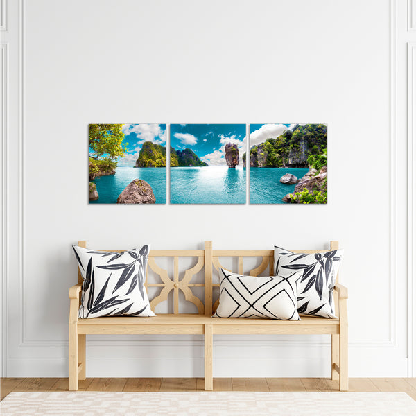 Quadri Stampa su Tela con Telaio in Legno 3 pezzi Isola tropicale
