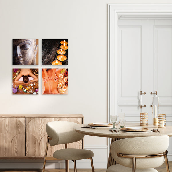 Quadri Stampa su Tela con Telaio in Legno 4 pezzi Centro benessere stile Zen