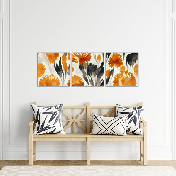 Quadri Stampa su Tela con Telaio in Legno 3 pezzi Fiori astratti colorati