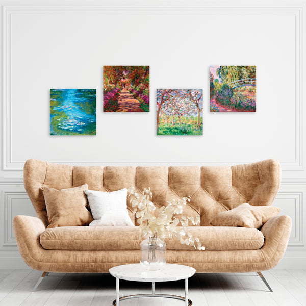 Quadri Stampa su Tela con Telaio in Legno 4 pezzi Claude Monet