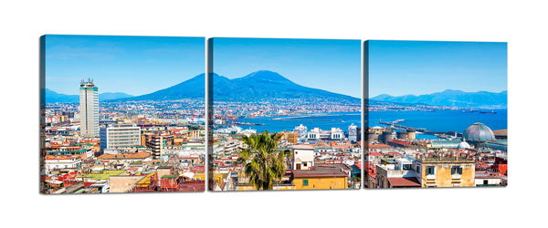 Quadri Stampa su Tela con Telaio in Legno 3 pezzi Panorama Napoli Vesuvio