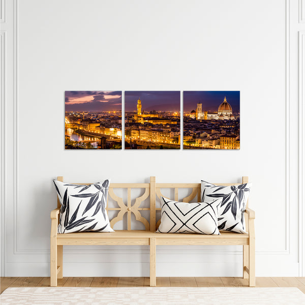 Quadri Stampa su Tela con Telaio in Legno 3 pezzi Panorama Firenze notturno