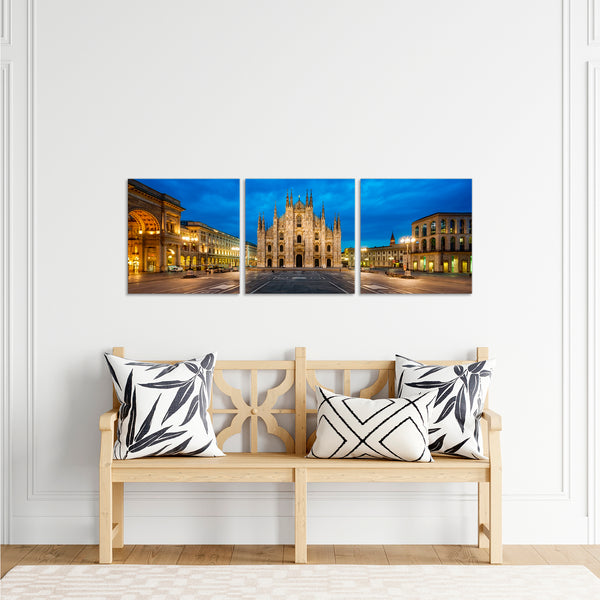 Quadri Stampa su Tela con Telaio in Legno 3 pezzi Panorama Duomo di Milano